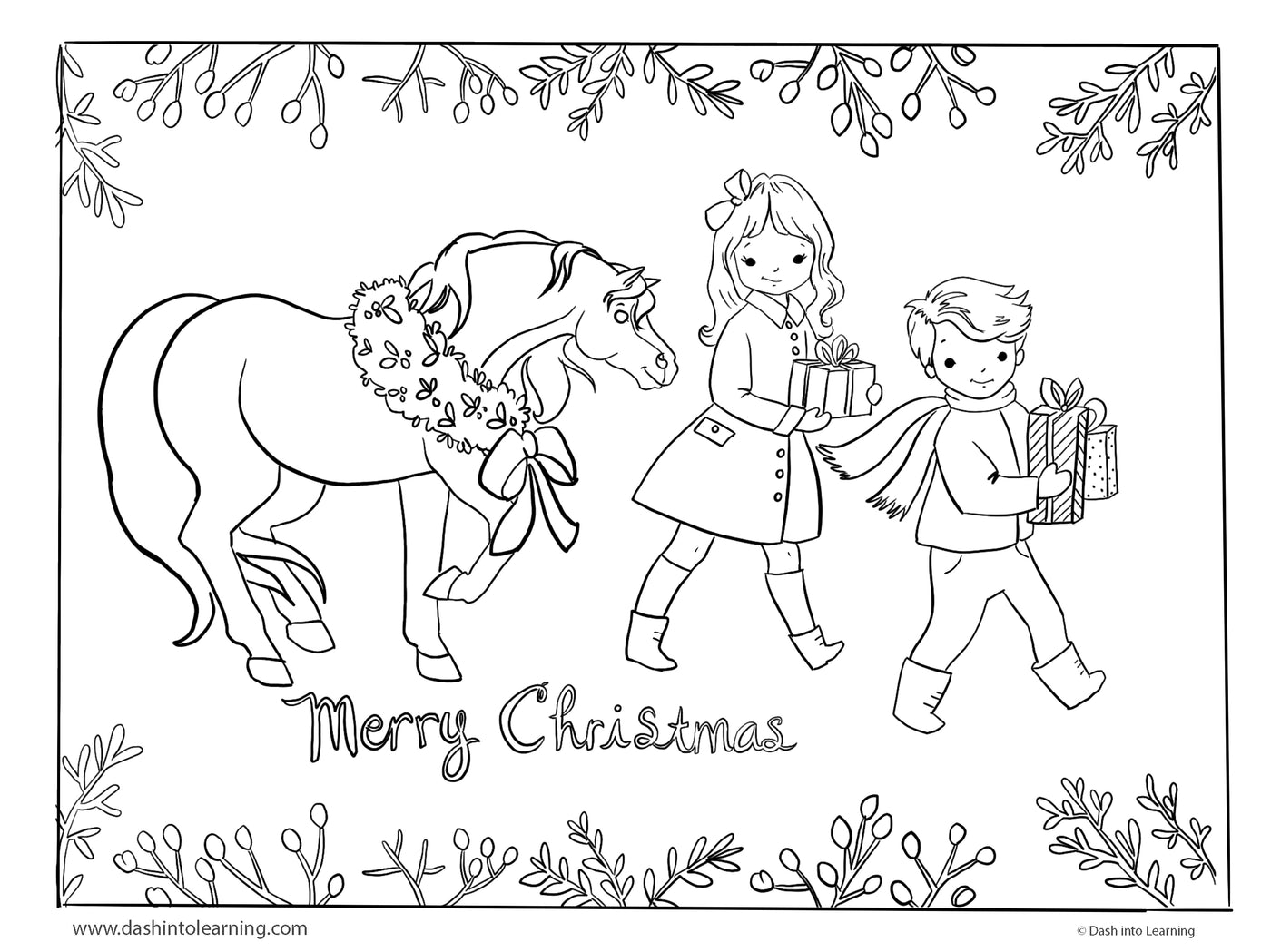 Merry Christmas Coloring Page and Art Print