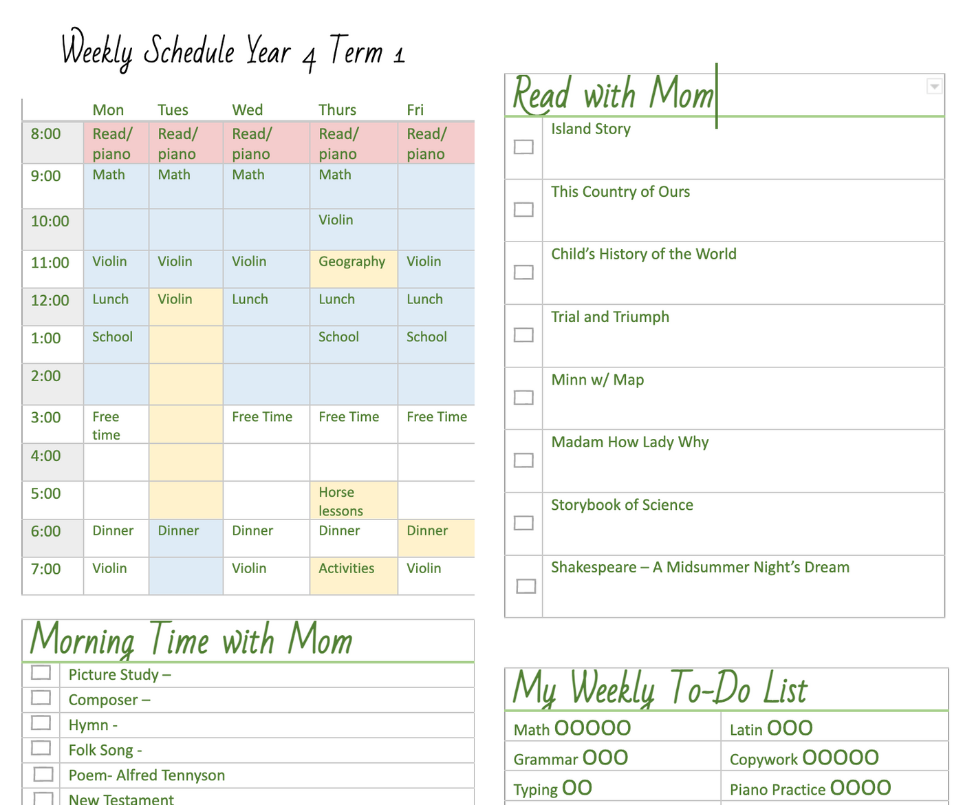 Homeschool Schedule Editable -- FREEBIE!